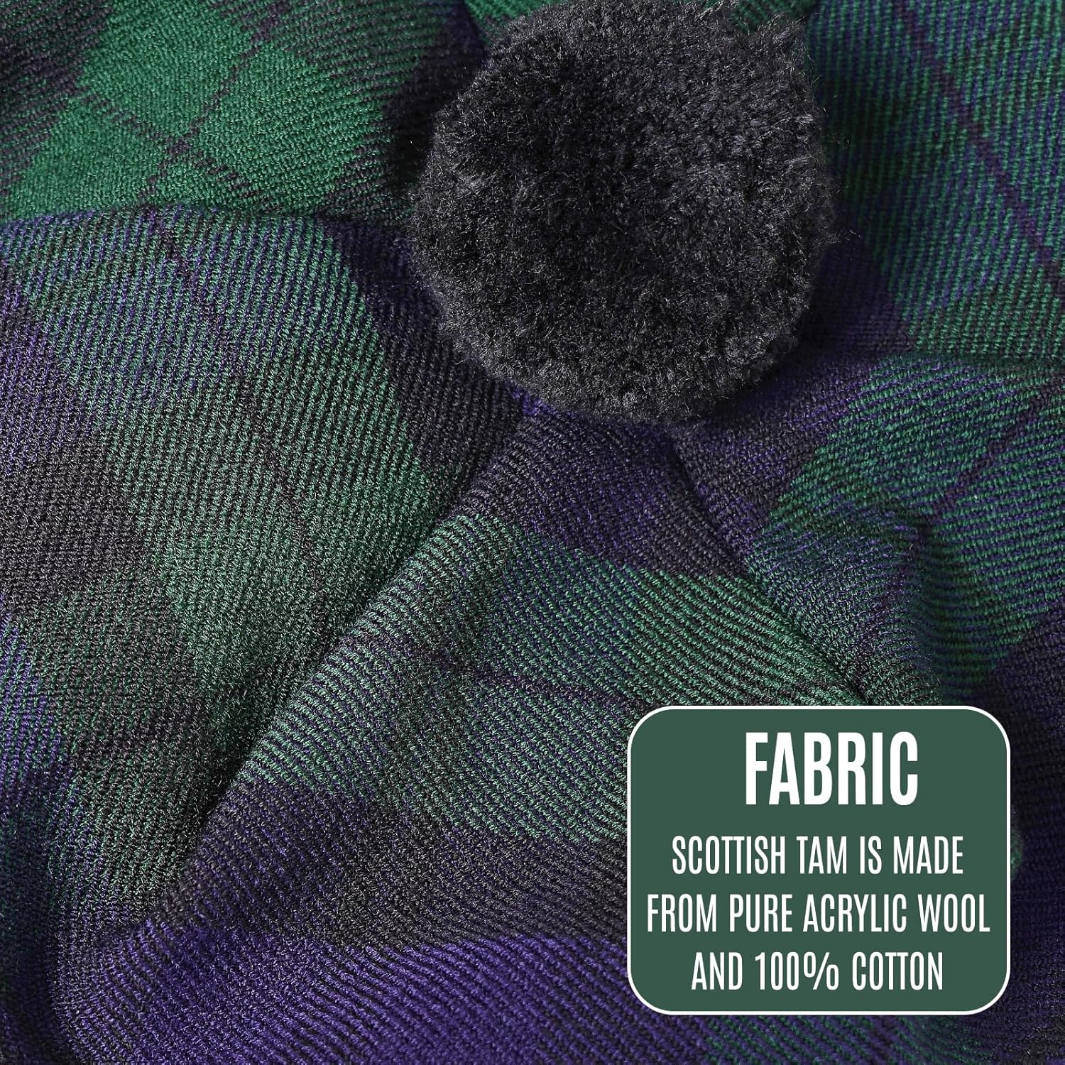 EZE Scottish Hat for Men Tam o' Shanter Flat Bonnet Kilt Hat Acrylic Wool Traditional Cap in Various Tartans - Image 3