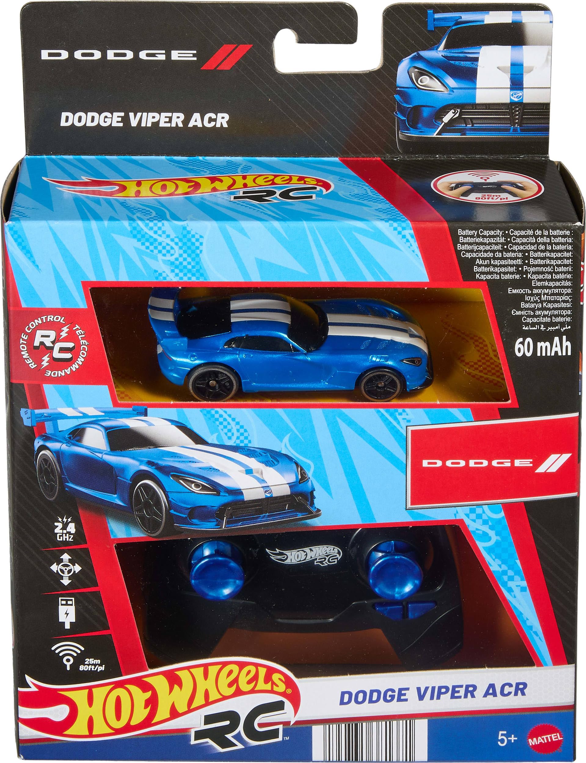 Hot Wheels Zdalnie sterowany samochodzik, skala 1:64 RC Dodge Viper ACR, Race On & Off Track, przycisk wspomagający do akrobacji, kultowy odlew dla fanów motoryzacji