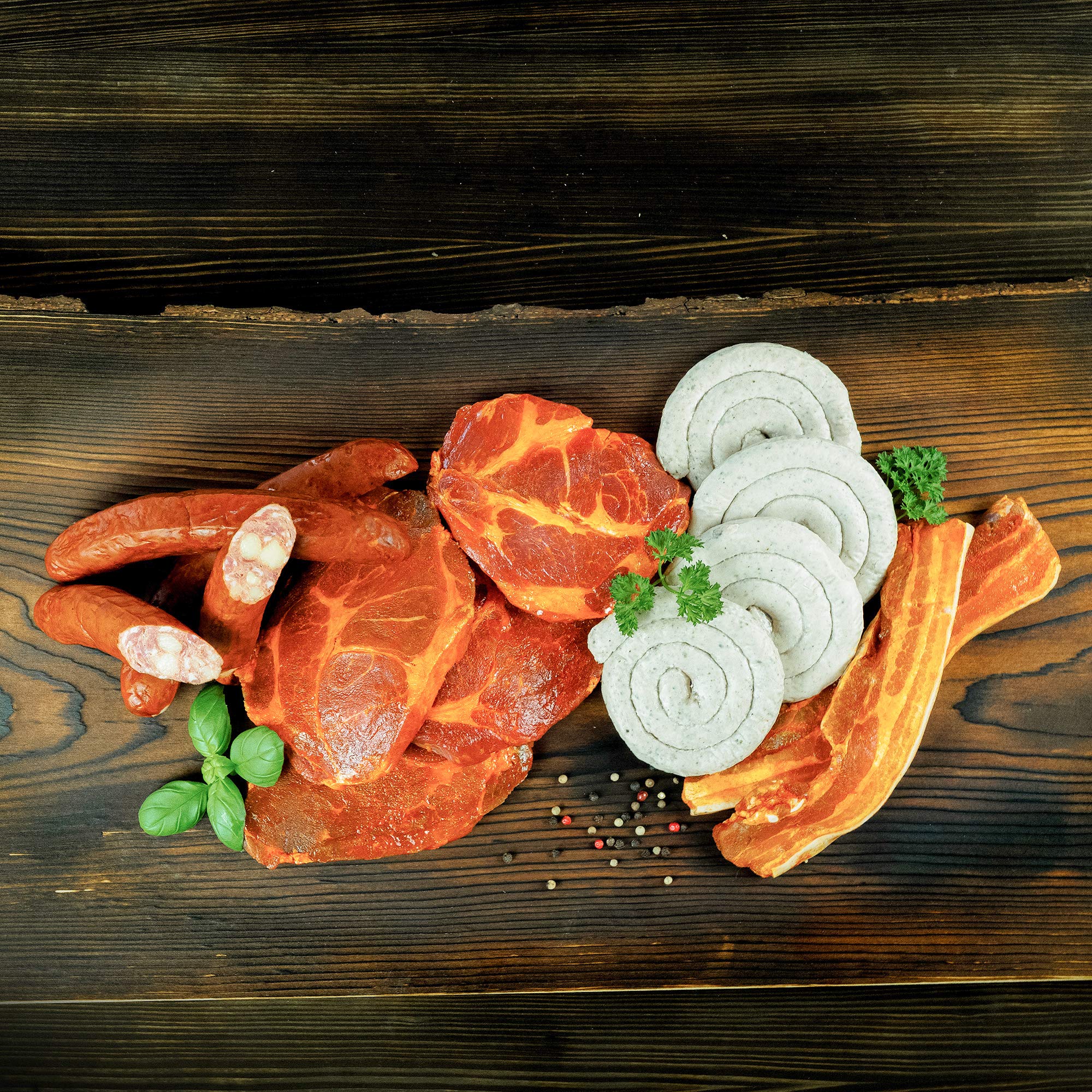 WURSTBARON® Bayerisches Grillpaket 1.6kg Schweinenacken Steak Wammerl Bratwurst-Schnecke Käsekrainer