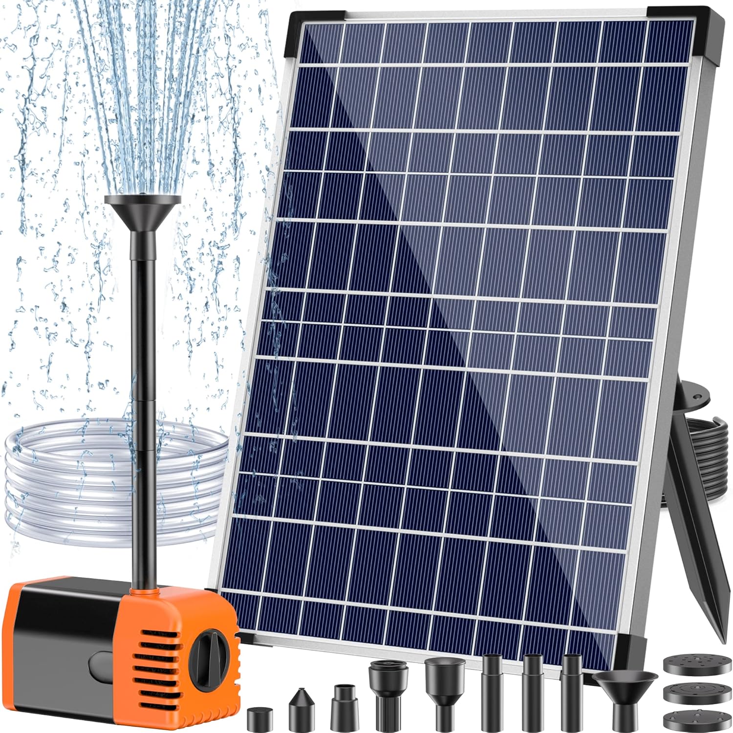 Antfraer 25W Solar Pond Pump, Solar Fountain Pump with 6.6FT Tubing & 16.5FT Cord for Garden Ponds, Fish Tanks Waterfalls & DIY Fountain Water Features