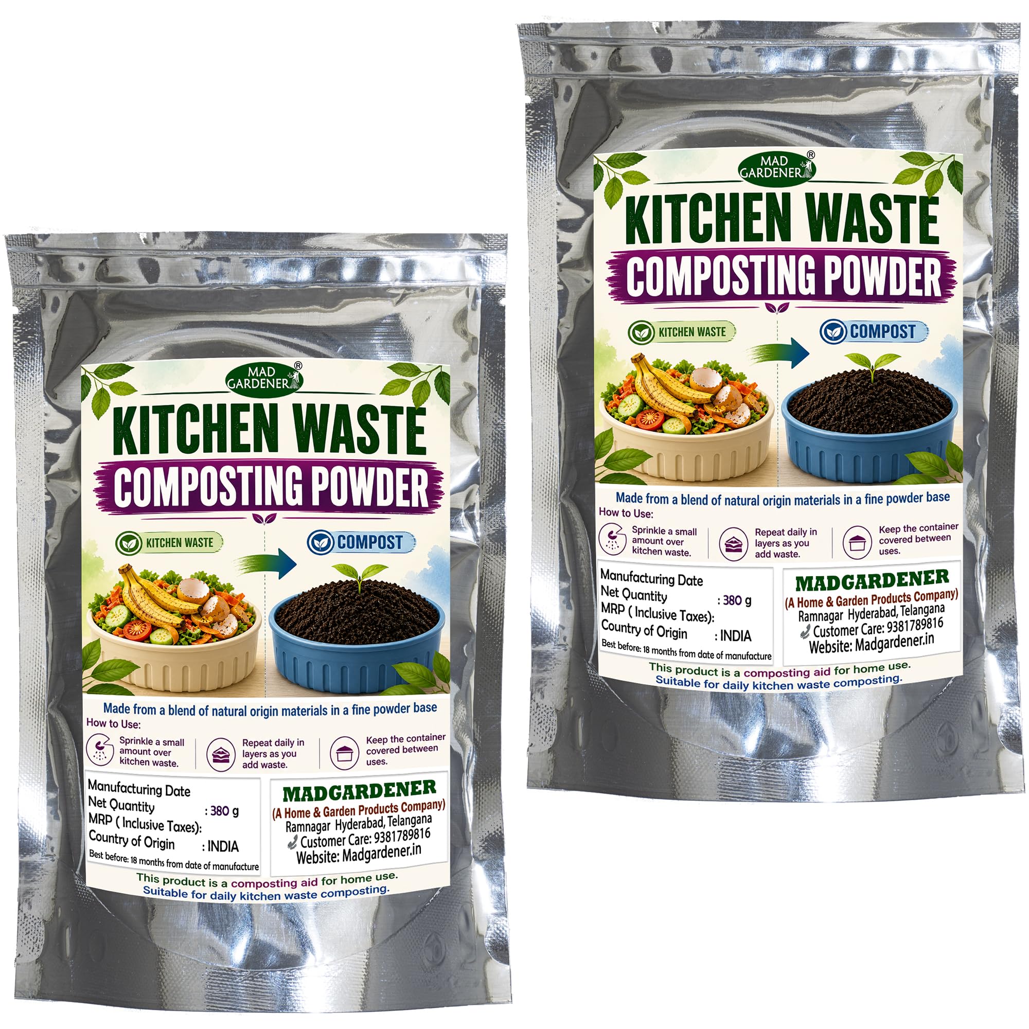 Kitchen Waste Composting Powder 760 g (Pack of 2 x 380 g) for Home Composting, Fine Powder for Daily Kitchen Waste Handling, Suitable for Compost Containers,-image-15