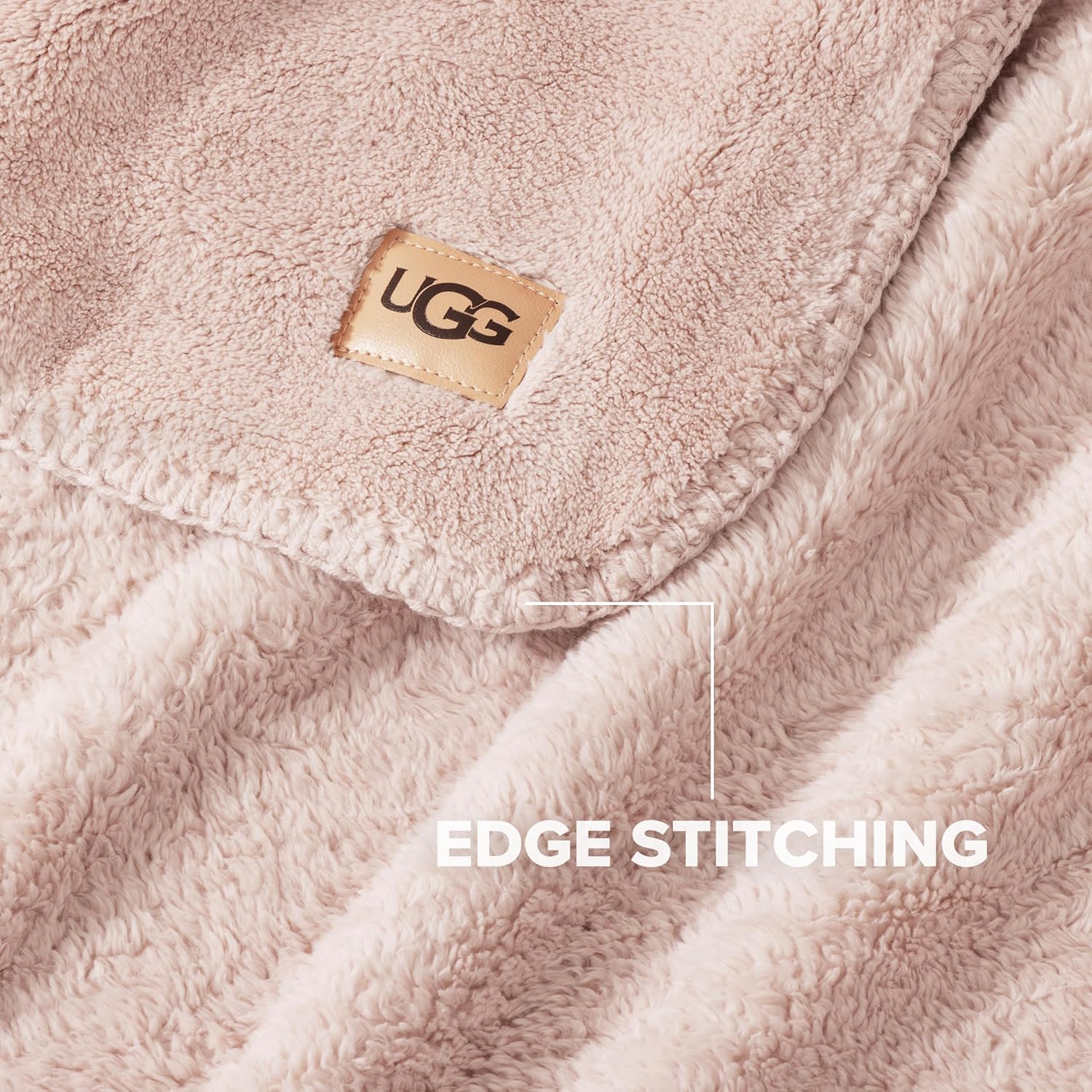 UGG Whitecap Twin Blanket, Soft Cozy Fleece Blanket for Bed, Luxury Fluffy Oversized Throw for Couch, Washable Twin XL Bedding, Home Decor Living Room, 66" x 90", Quartz Pink