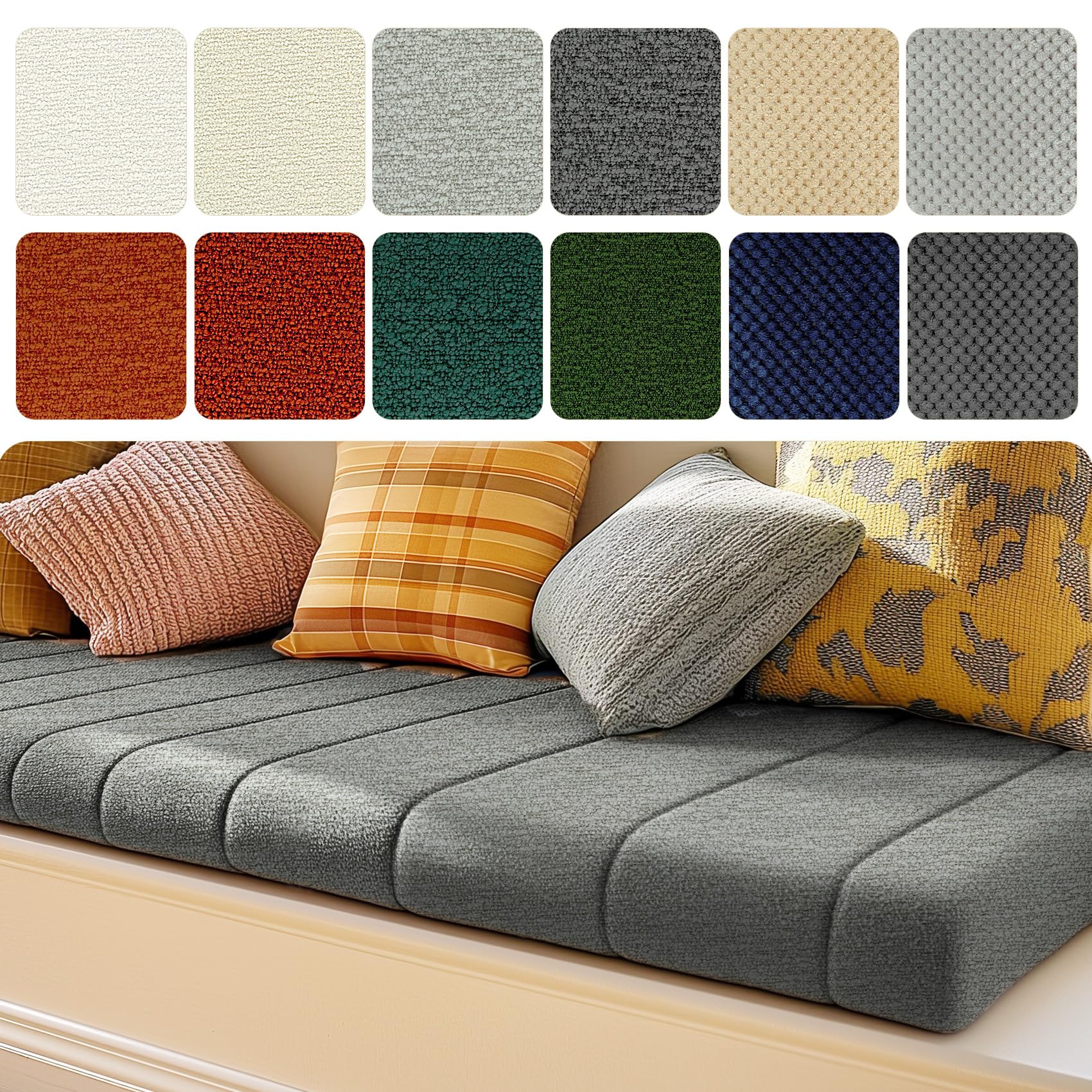 BayHomes Window Seat Cushions Indoor,Custom Size Color Bench Cushions for Outdoor Furniture,Custom Removable Cover and Non-Slip Bench Cushion