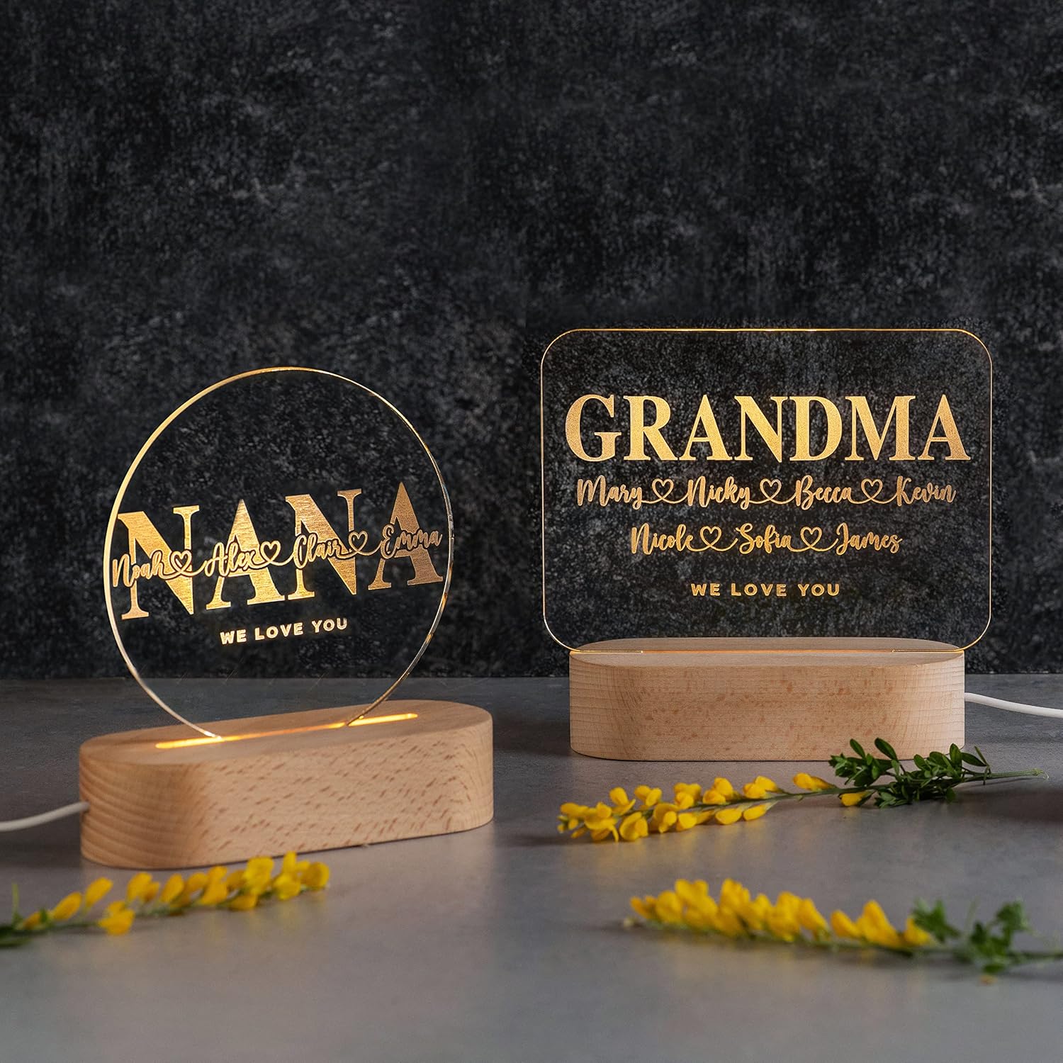 Personalization Lab Gifts for Mom, Grandma Night Light | Personalized Acrylic Sign w/Mom, Grandma or Nana and Children Names | Hearts