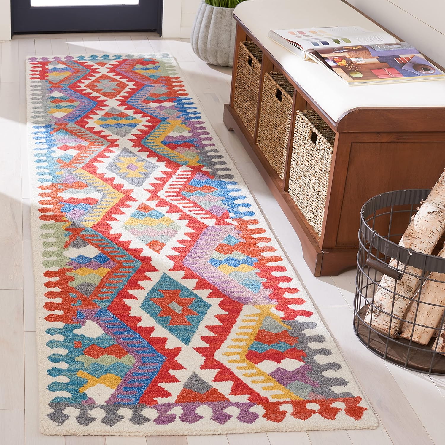 SAFAVIEH Aspen Collection Runner Rug - 2'3" x 9', Ivory & Red, Handmade Boho Tribal Wool, Ideal for High Traffic Areas in Living Room, Bedroom (APN407A)
