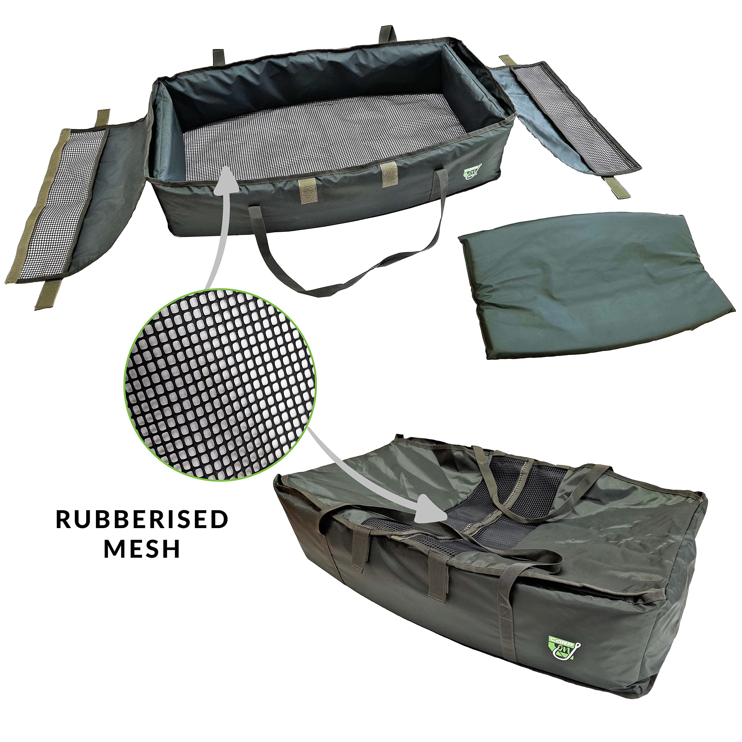 Cuna de carpa de lujo para nivel del suelo, resistente y fácil de limpiar, colchón de 4 cm (dimensiones 90x40x20 cm) y correas de transporte [27-00058]