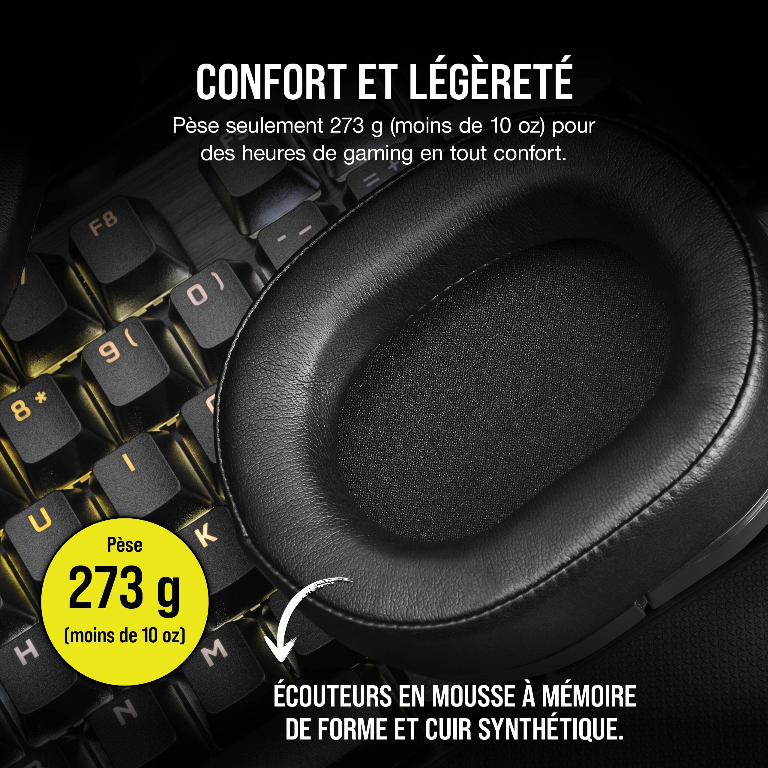 Corsair HS55 Surround Casque de Jeu Filaire Multiplateforme Léger - Son Surround Dolby 7.1 - Compatible iCUE - PC, Mac, PS5, PS4, Xbox, Nintendo Switch, Mobile - Carbone - 5
