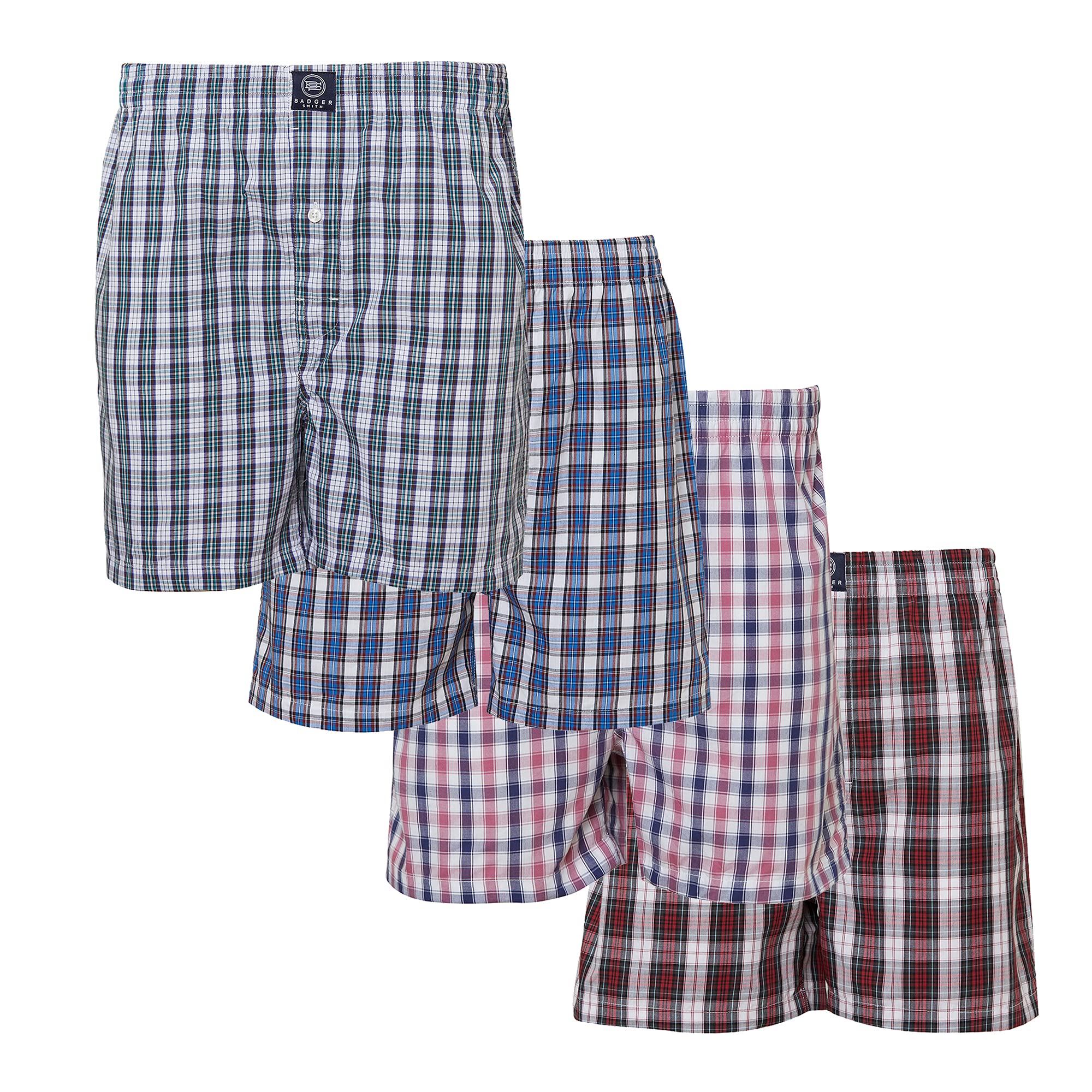 Badger Smith - Men's Boxer Shorts, Comfortable Cotton Boxers, 100% Cotton Checks Multicolor Boxers For Men, Multi Pack