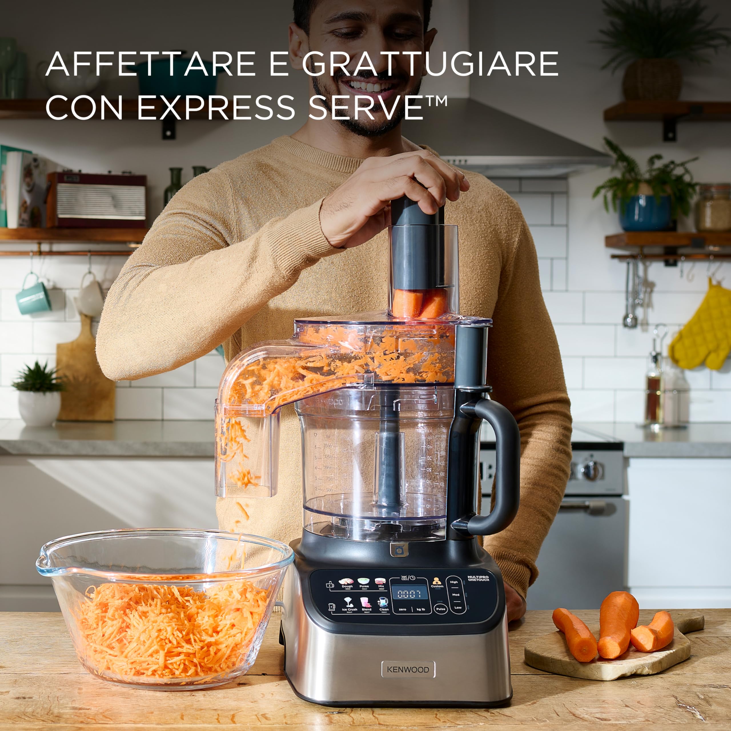 Kenwood MultiPro OneTouch FDM73.480SS, Robot da Cucina Multifunzione con 8 Accessori in Dotazione, Velocità Variabile, Bilancia Integrata, Lavabile in Lavastoviglie, 1000W, Argento