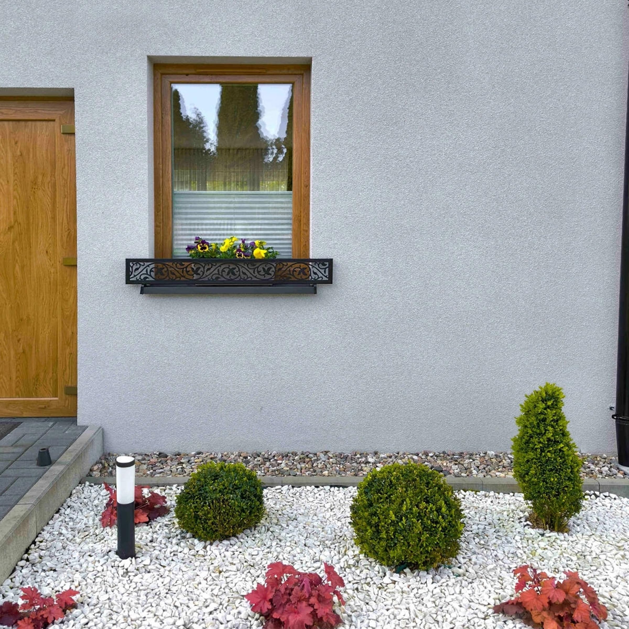 Blumenkasten Halterung für Fensterbank außen, Fensterbank-Absturzsicherung, Fenstergitter Blumenkästen, sichert Blumentopf, Florify Modell Blume 134 cm, Schwarz