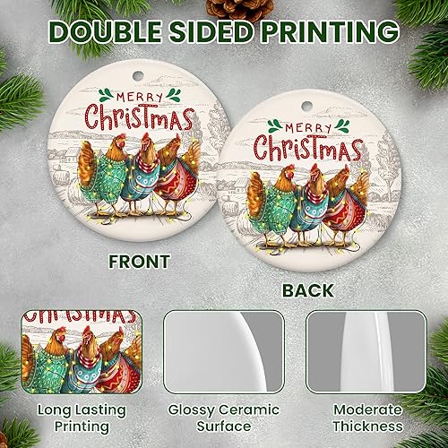 Vista 26 de Adorno de Navidad rústico de granero rojo – Decoración de árbol de vacaciones de granja con tractor y molino de viento, decoración de escena