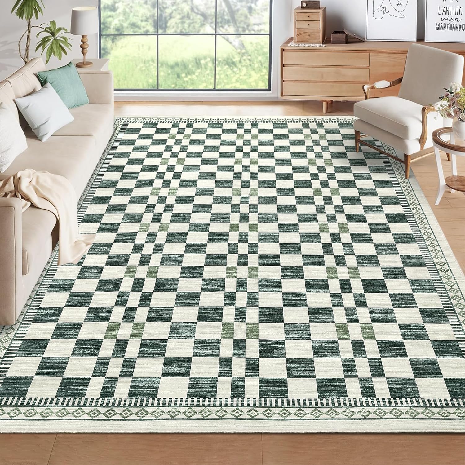 COZYLOOM Large Modern Area Rug 8x10 Washable Geometric Living Room Rug with Non-Slip Backing, Stain-Resistant Soft Low Pile Floor Mats, Foldable Indoor Carpet for Bedroom, Nursery, Grey