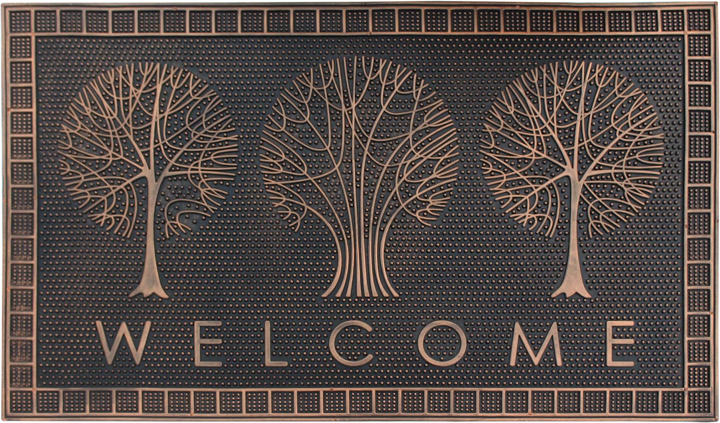 A1HC Rubber Welcome Doormat for Outdoor Indoor Entrance, Non-Slip Backing Front Door Mat for High Traffic Area Use, Fun Designed Entrymat, 18"x30" Welcome Tree