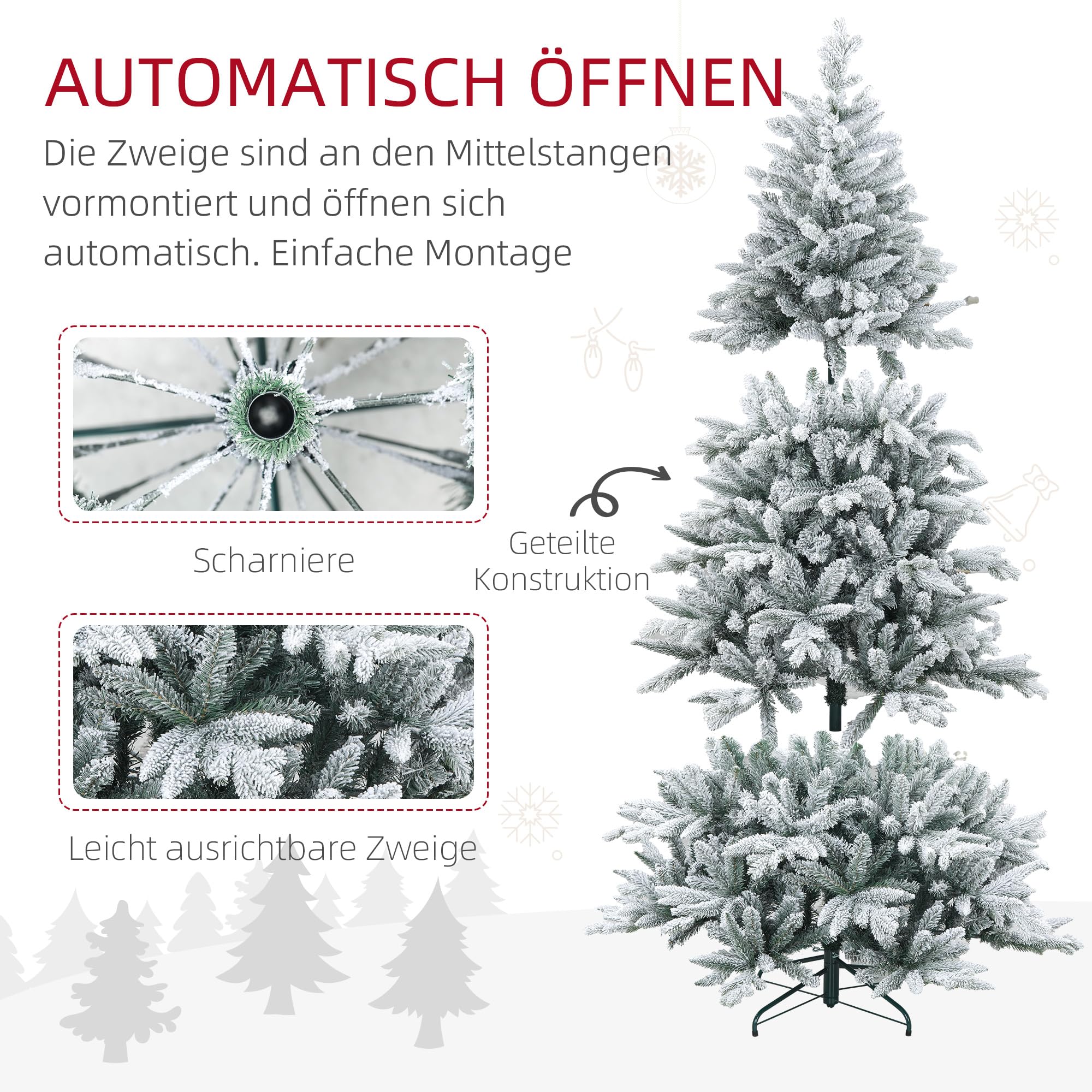 HOMCOM Künstlicher Weihnachtsbaum 180 cm mit Schnee, inkl. Metallständer