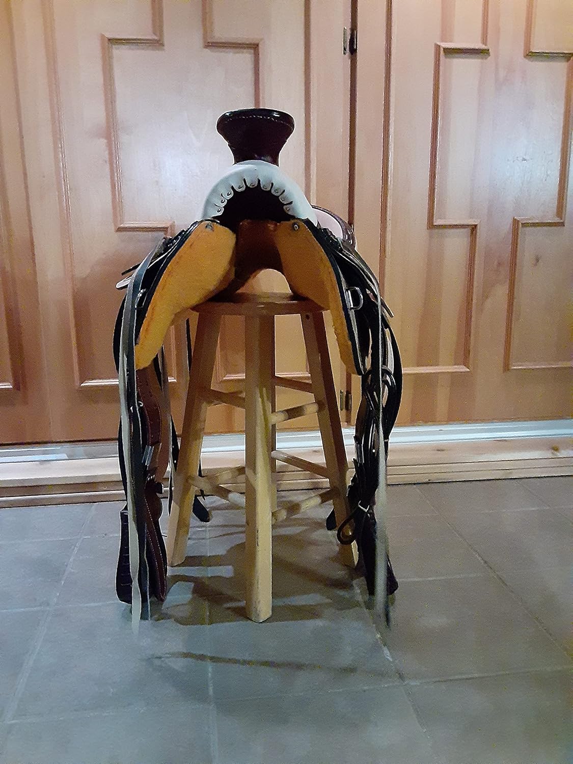 Western Horse Saddle Wade Tree A Fork Ranch Roping Work Handmade Tooled Carved Premium Leather Equestrian Trail Horse Saddle for Horse Riding Size: 10-18 inches Seat, OS50