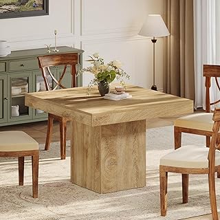 Tribesigns 39-Inch Square Dining Table for 4, Farmhouse Small Kitchen Dinner Eating Table with Sturdy Pedestal Base, Wooden Dining Room Furniture for Dining Room, Kitchen, Apartments, Natural