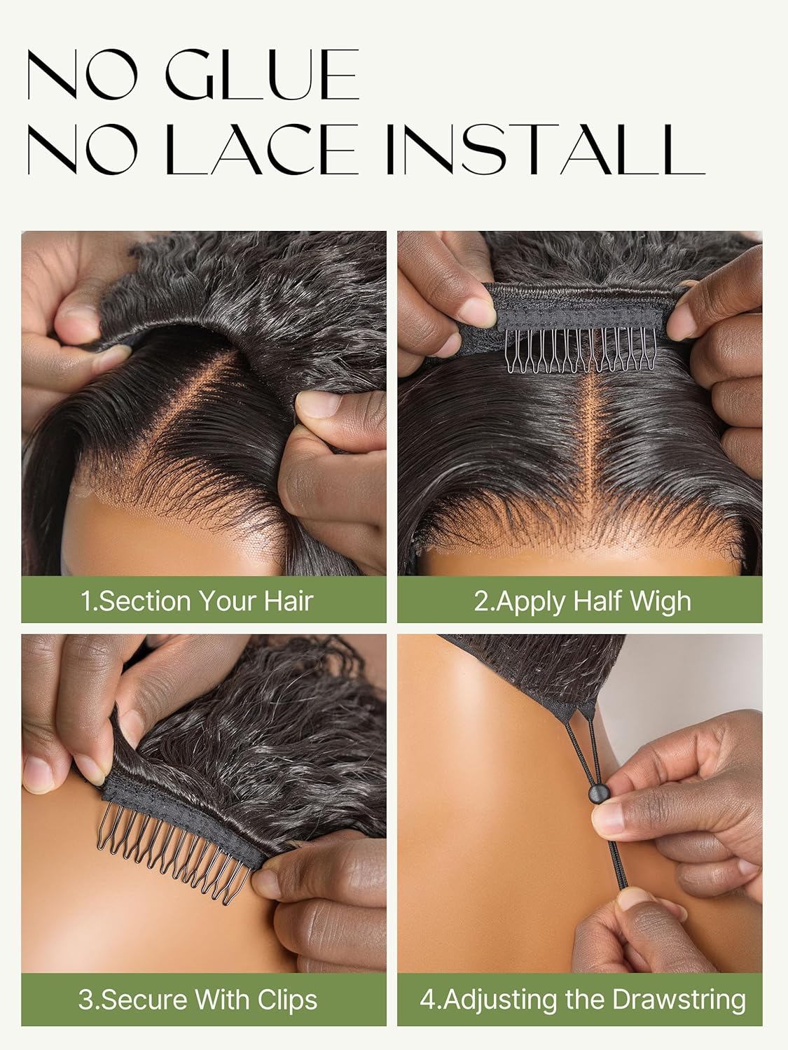 Frodio Kinky Curly Half Wig 20 Inches Veralux Fiber Blend Human Hair 3 in 1 Drawstring 200% Density Glueless Wig with Unique Bouncy Curl in the End, Natural Black Ready to Go Headband Wig for Women