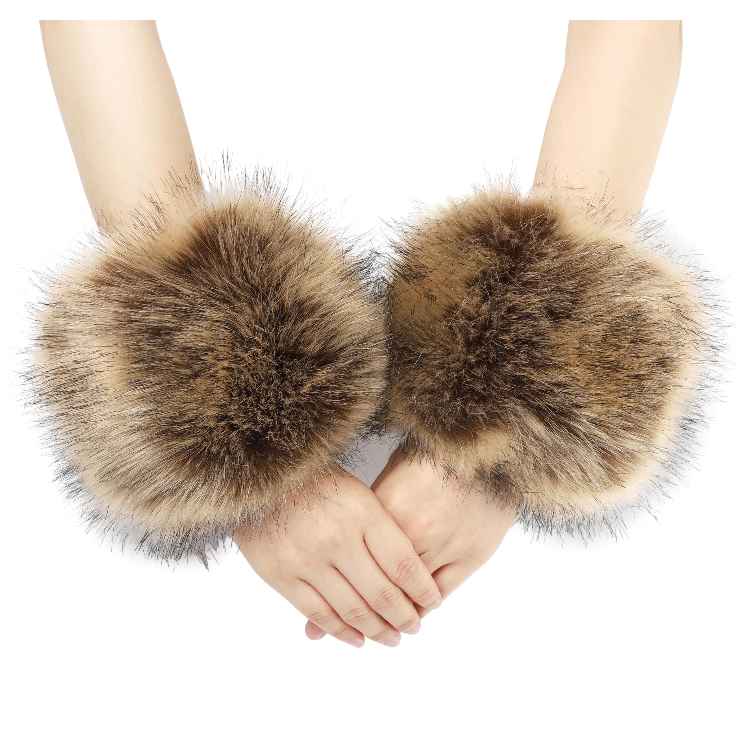 sy soul young Women's Faux Fur Wrist Cuffs Winter Fox Furry Wristbands Fluffy Fur Cuff Bracelet Arm Warmer Accessories