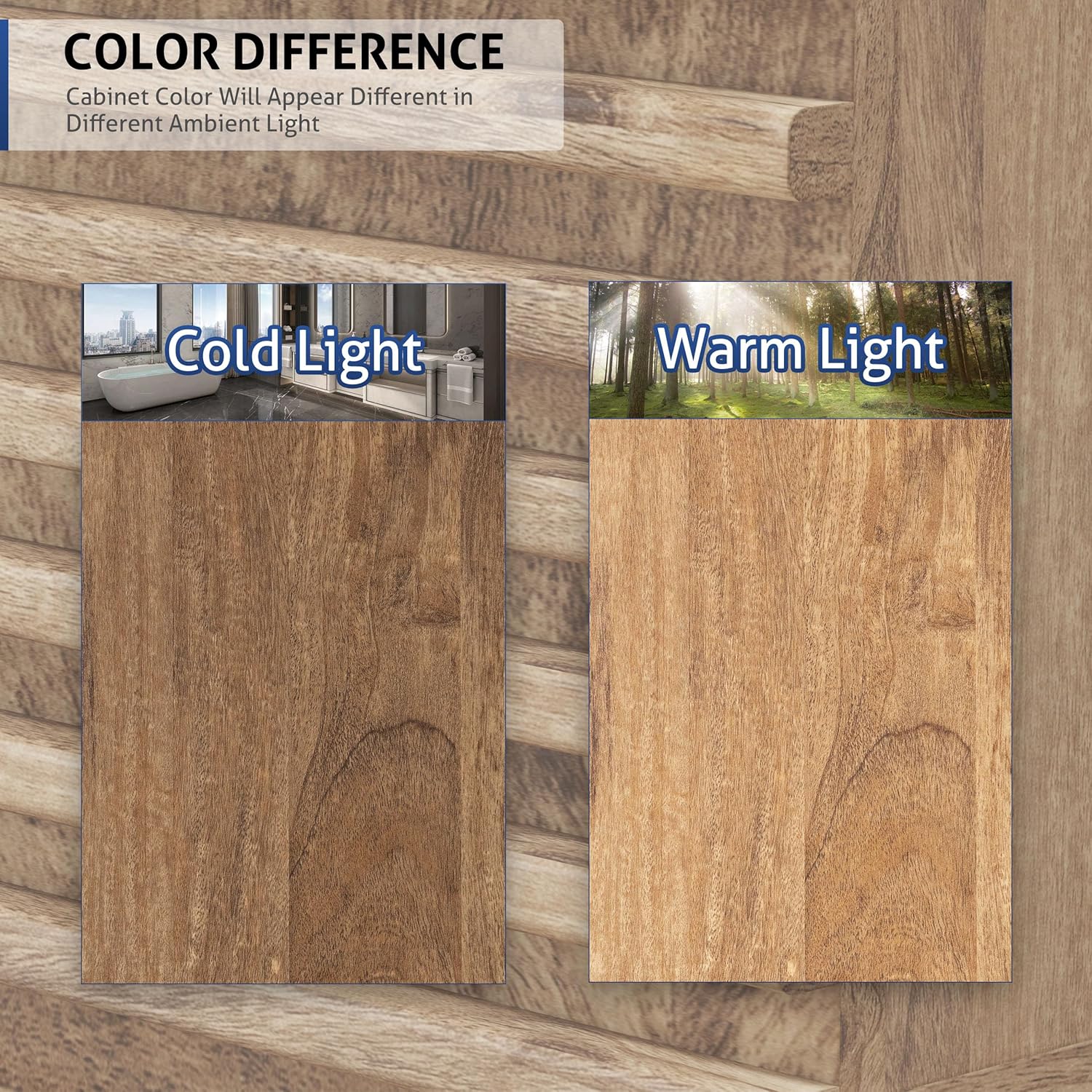 eclife 48" Floating Bathroom Vanity with Sink Combo Mid-Century Wall Mounted Cabinet with Wood Stripes Decor, Drawers, Undermount Double Sink, Faucet, Drain, Light Walnut