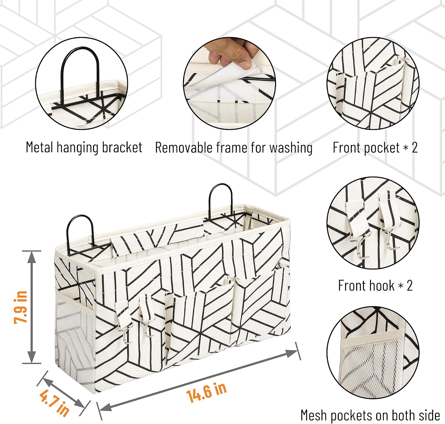 2pcs Large Wall Hanging Storage Bag, Door Closet Linen Fabric Pockets Organizer, Waterproof for Living Room Bedroom Bathroom Kitchen Office RV Camper with Hooks White - Image 2