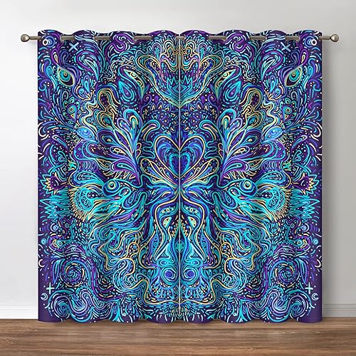 Jekeno Cortinas opacas hippie con mandala bohemio para decoración del hogar, sala de estar, dormitorio, textura abstracta gitana india, juego de 2