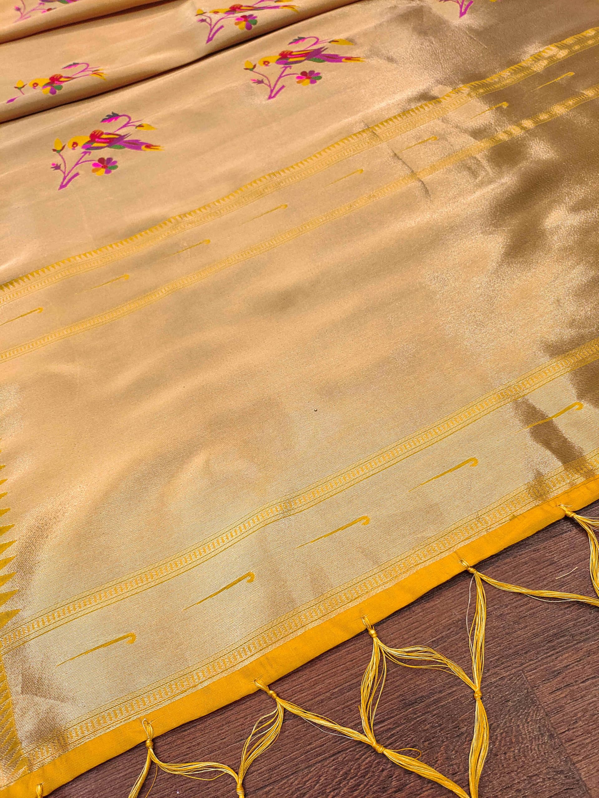 DEVANGI Women's Woven Banarasi Silk Dupatta/Chunni For Women, Floral Print 1 Meter Wide and 2.3 Meter Length Printed Designer Dupatta/Chunni For Girls(OM-DT-66-YELLOW) - Image 4 thumbnail
