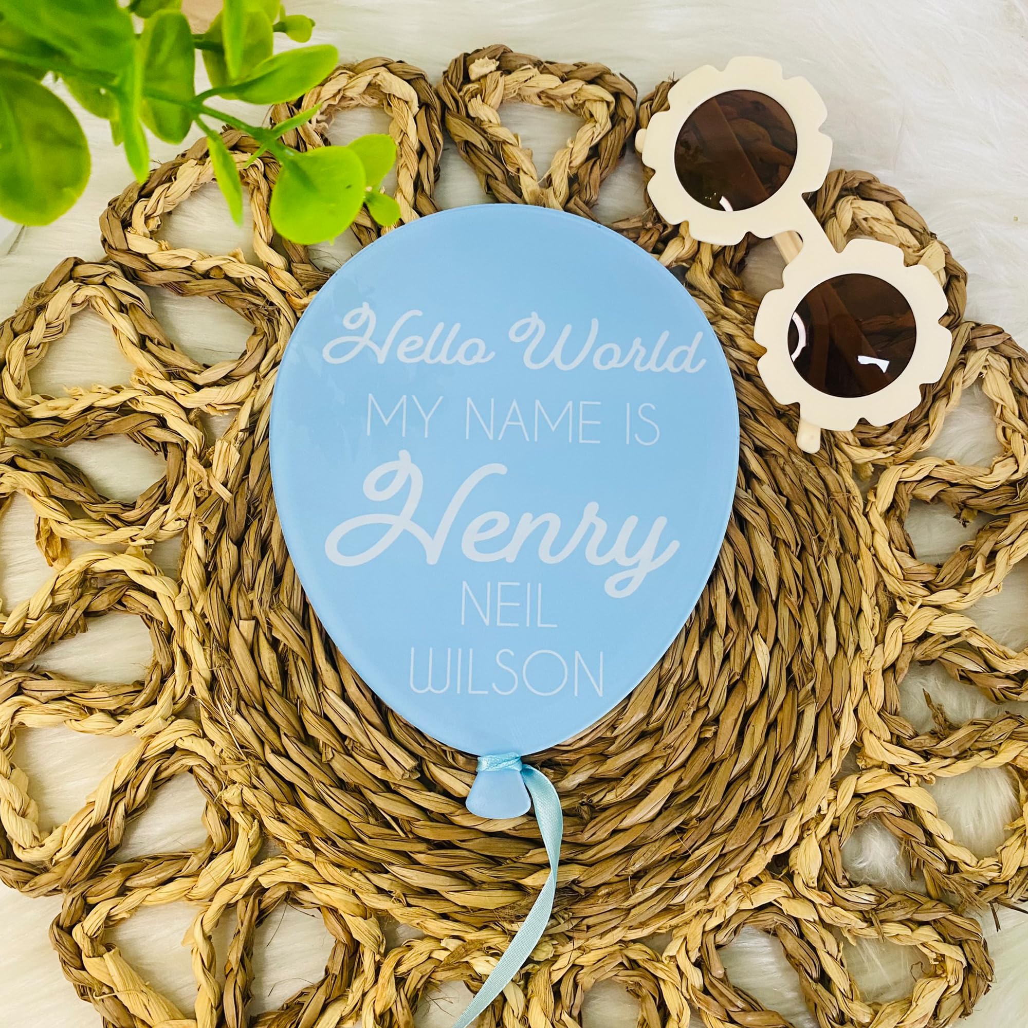 decorcustomsgift Personalized Balloon Acrylic Disc for New Baby, Birth Announcement, Gender Reveal, Hello World, Social Media Photo Prop, Baby Arrival Sign