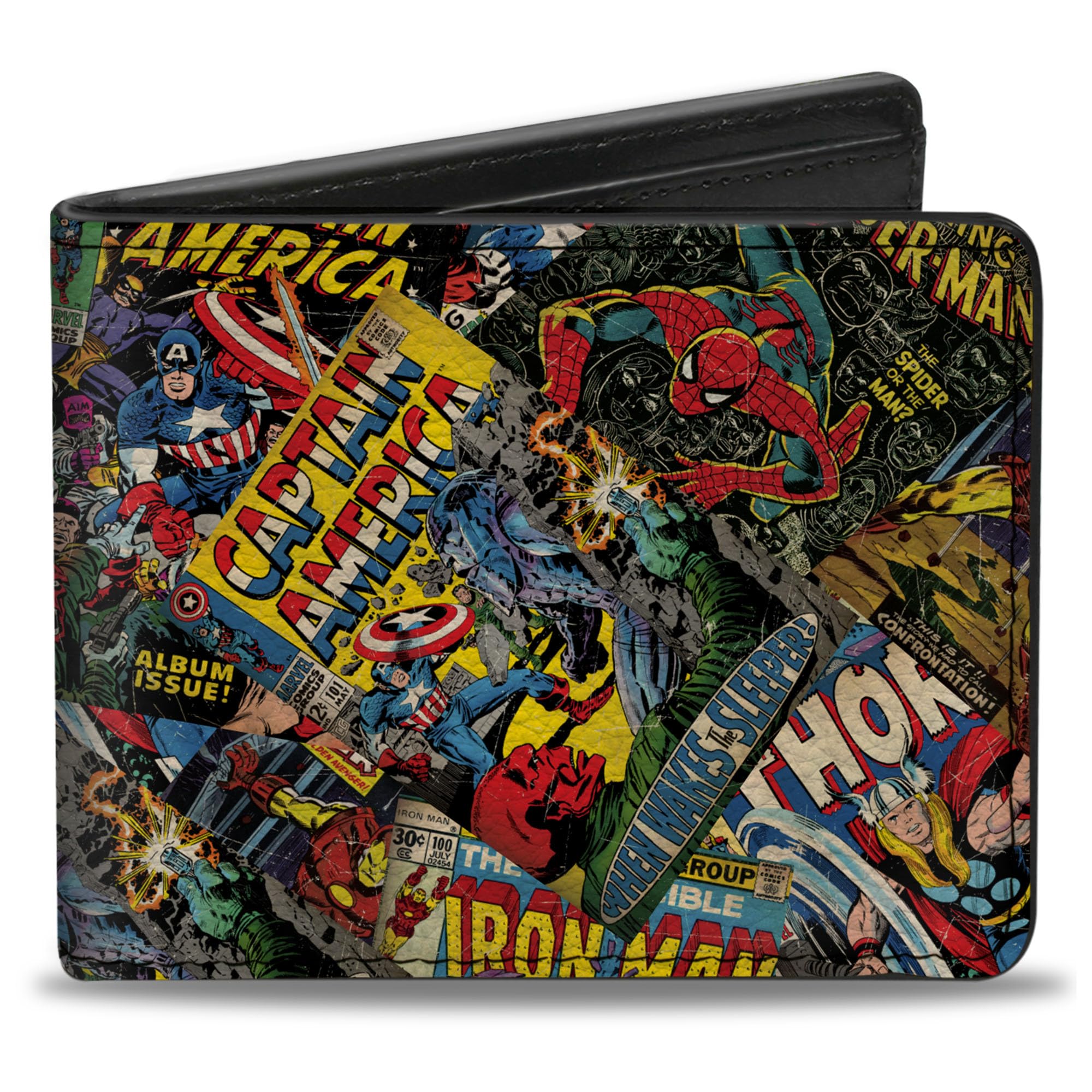 Buckle-Down mens Marvel Comics Hinged - Retro Marvel Comic Books Stacked Bi Fold Wallet, Multicolor, One Size US