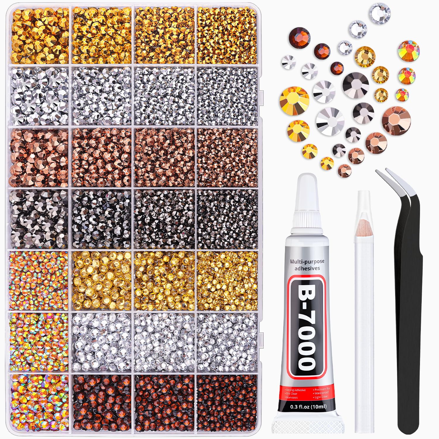 20000Pcs Metallic Rhinestones for Bedazzling with 1Pcs B7000 Jewelry Glue, Resin Rhinestones for Crafting Crafts DIY, Bedazzler Kit Gems for Clothing