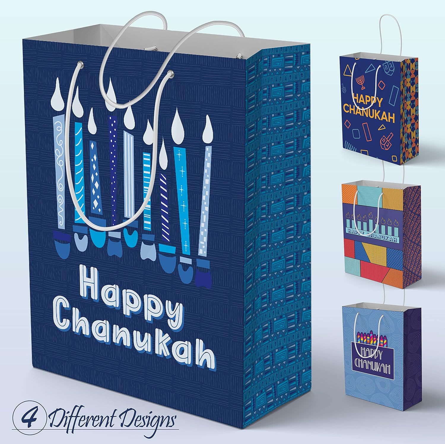 The Hanukkah Company Gift Bags - Chanukah Gift Bags, 4 Assorted Hannukah Designs - 5 x 8 Inch - Blue, Small (Pack of 4) - Image 5