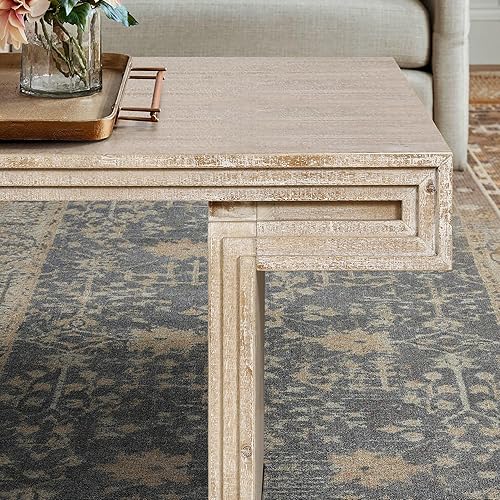 Miniatura 117 de SSLine Mesa de centro rectangular de madera antigua de 45.2 pulgadas para sala de estar, mesas auxiliares de almacenamiento de 2 niveles con patas