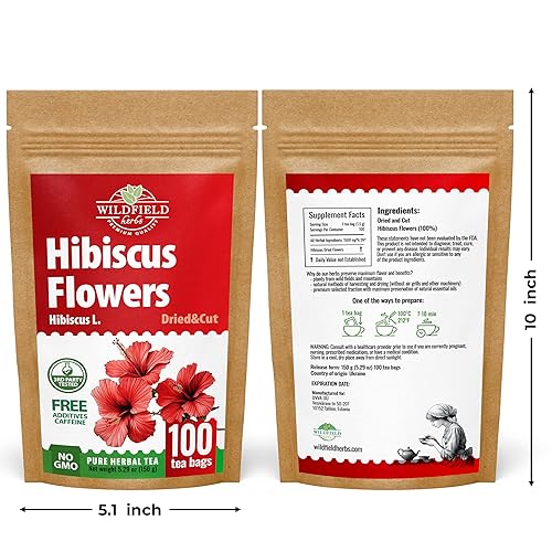 Miniatura 7 de 100 bolsas de té de flores secas de hibisco de hierbas Flor De Jamaica (Hibiscus)  100 bolsas de té de 0.05 oz (1.5 g) de flores secas secas hierba