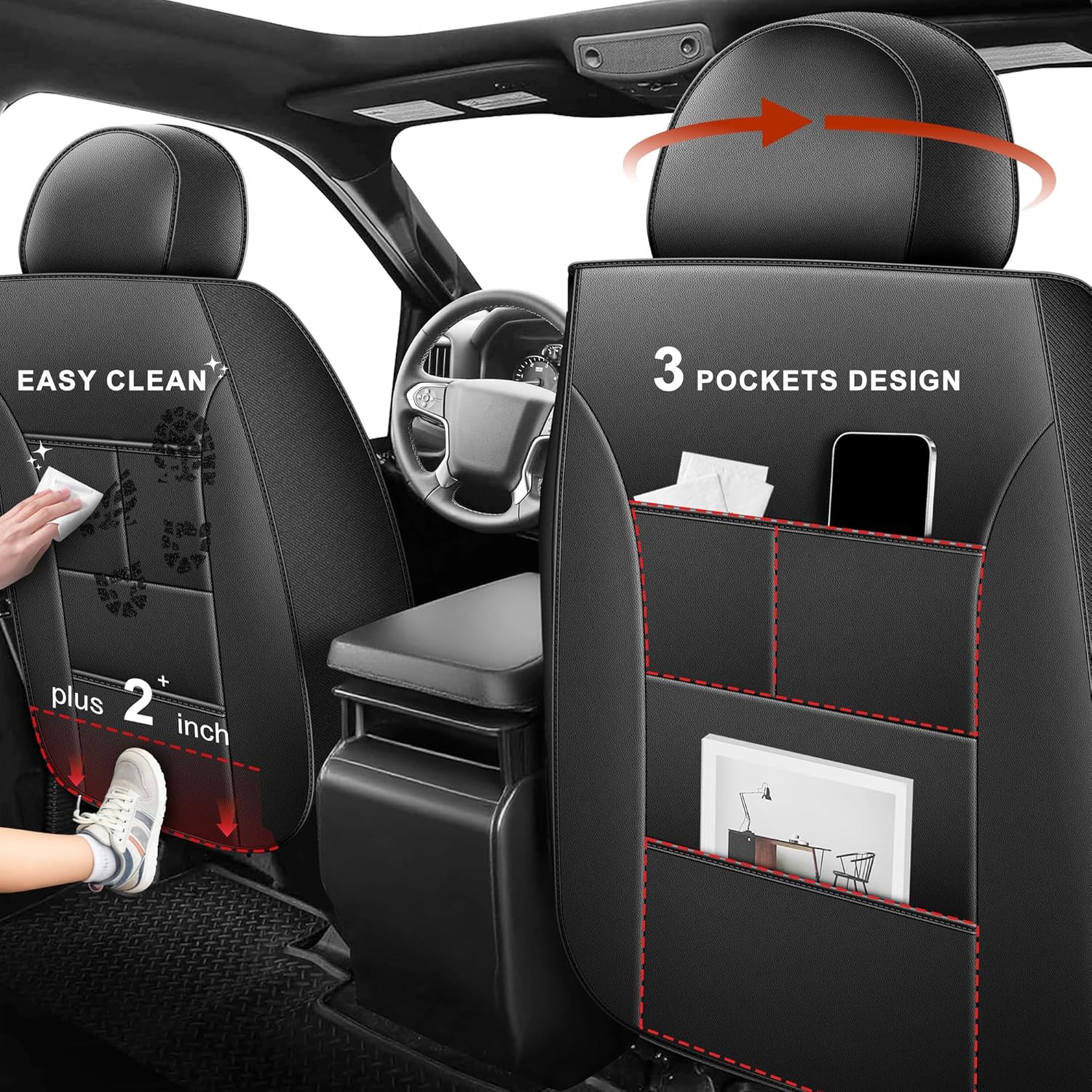 AOMSAZTO Chevy Silverado Seat Covers Custom Fit Silverado GMC Sierra 2007-2025 2026 1500/2500/3500HD Trail Boss Z71 Pick-up Easy-Install Waterproof Seat Cushion for Silverado(5 Seats,Black)