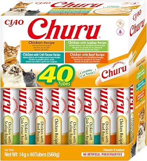 Churu Cat Treat - Chicken Variety Box - 1 Pack (40 x 14g total) / Soft & Creamy Cat Treat, Delicious & Healthy Snack, Lickable Sticks, Purée Food Topper, Natural, Grain Free