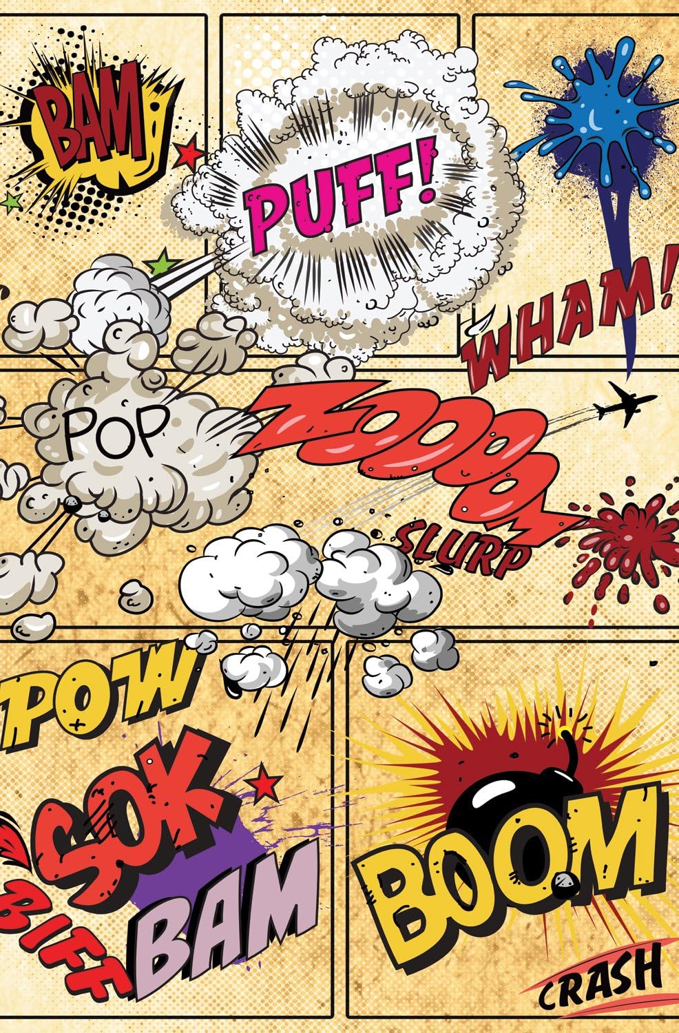 JP London Mural Comic Book Geek Sheek Newsprint at 2 Wide by 3 feet high SPMUR0055 Fully Removable Peel and Stick Wall Art