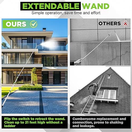 Miniatura 2 de Varita telescópica para lavadora a presión de 21 pies con cepillo, 4000 PSI telescópica de extensión para lavadora eléctrica, 3 varillas curvadas