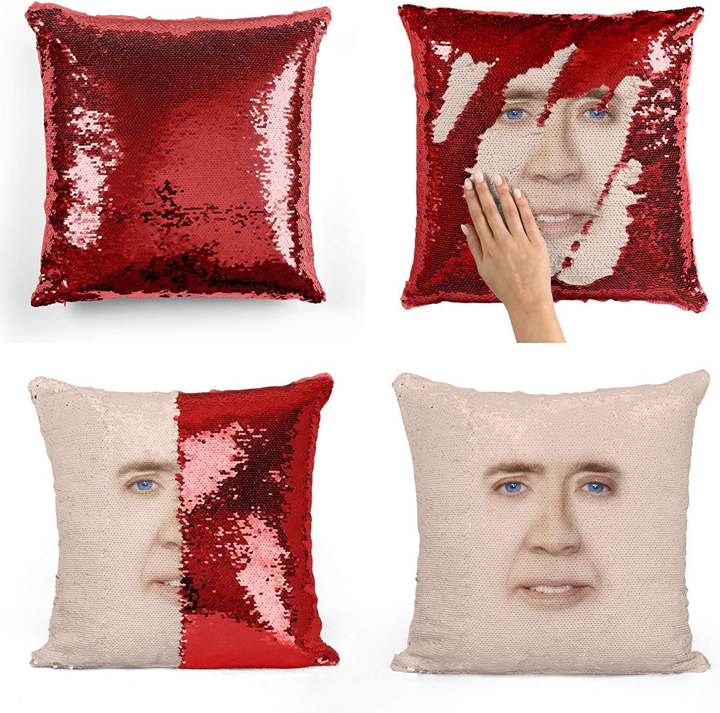 Nicolas Cage face sequin pillow, Sequin Pillowcase, Two color pillow, Fift for her, Gift for him, Pillow, Magic Pillow, Mermaid Pillow Cover, Scales Pillow Cover