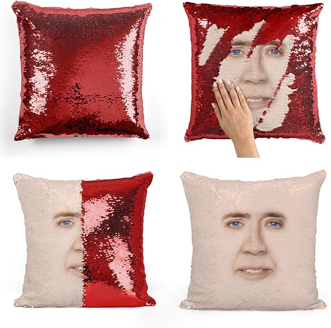 Nicolas Cage face sequin pillow, Sequin Pillowcase, Two color pillow