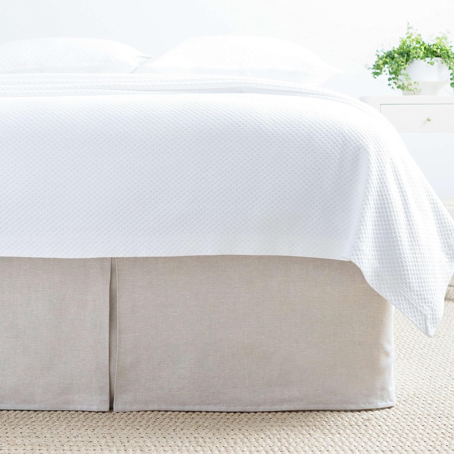 Pine Cone Hill Lush Linen Natural Bed Skirt, King Size, Neutral Solid Pattern