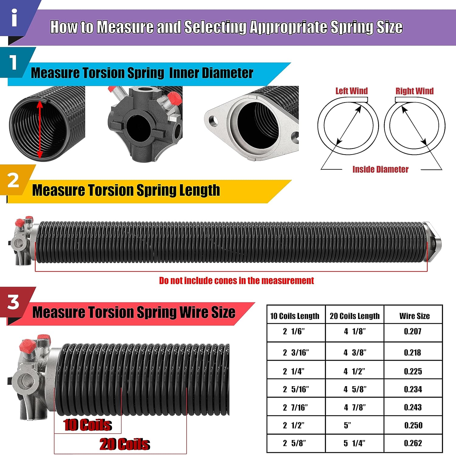 2-Pieces Bundle - Garage Door Torsion Springs (0.207x2x22), Winding Bars Tool & 8.5ft Garage Door Cables