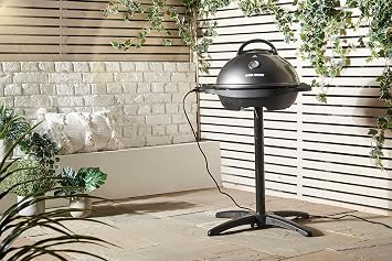 George Foreman Indoor/Outdoor Grill: Standing Grill and Table Grill (Indoor and Outdoor Use, Balcony and Kitchen, Diameter 44.5 Cm, Temperature Display, Oil Drip Tray, 22460-56