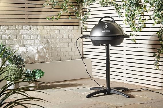 George Foreman Indoor/Outdoor Grill: Standing Grill and Table Grill (Indoor and Outdoor Use, Balcony and Kitchen, Diameter 44.5 Cm, Temperature Display, Oil Drip Tray, 22460-56