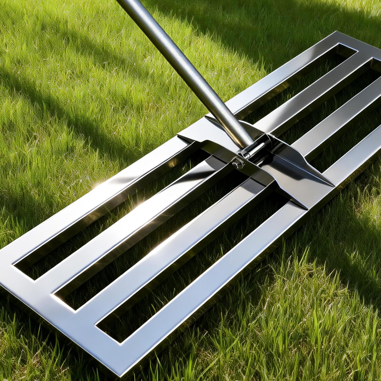 Rastrello Livellatore per Prato in Acciaio Inossidabile 75*25cm – Rastrello con Base Superiore Completamente Chiusa, Livellatore per Prato per Uso Intensivo, Non si Ribalta Facilmente