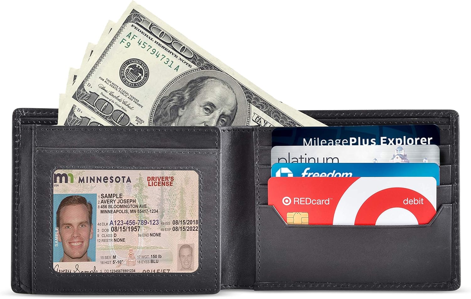 BULL GUARD Black Leather Wallet for Men with RFID Blocking - Bifold High Capacity with Side Flip 2 ID Windows and 10 Credit Cards Slots - Image 3