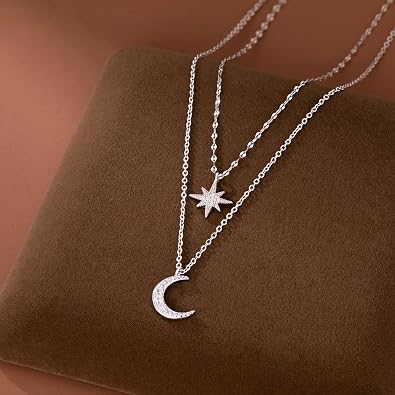 SLUYNZ 925 Sterling Silver Layered Necklace Chain Star Moon Choker Necklace for Women Layering Chain Choker