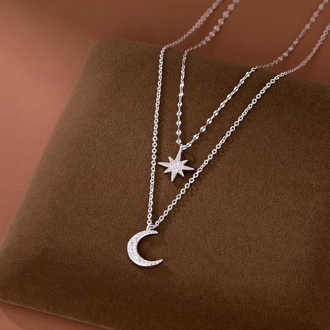 SLUYNZ 925 Sterling Silver Layered Necklace Chain Star Moon Choker Necklace for Women Layering Chain Choker