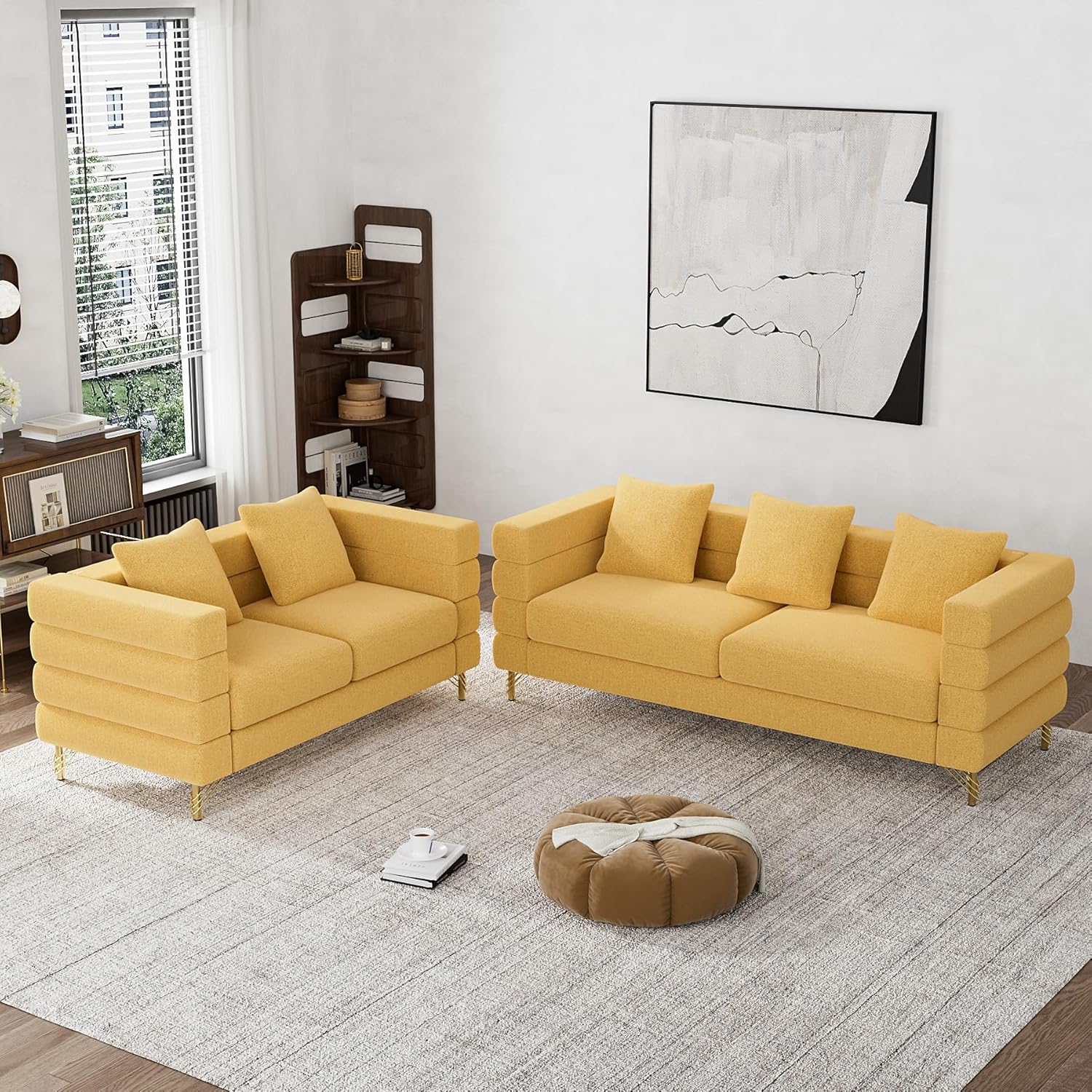 Wrofly Living Room Sofa and Loveseat Set, Overstuffed Linen