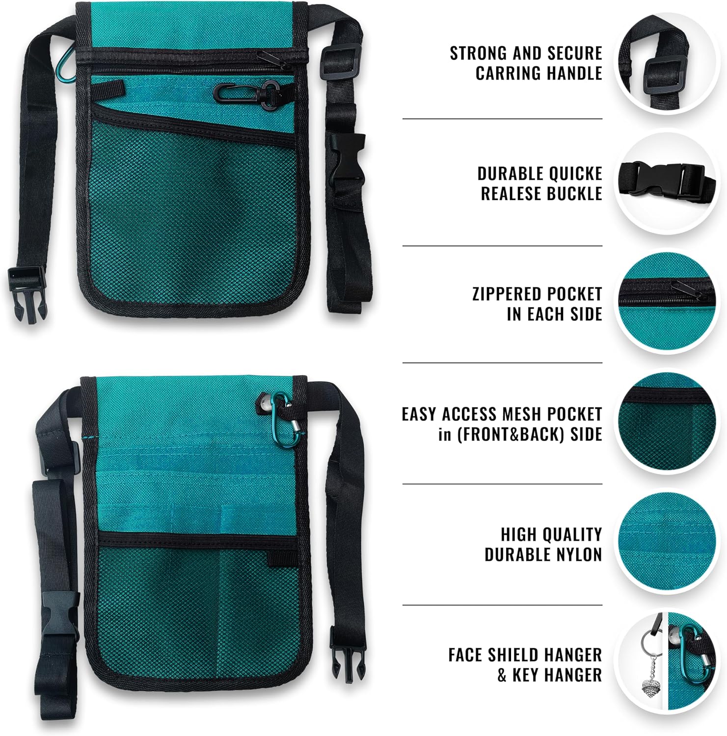 ASA Techmed Nurse Fanny Pack – Medical Waist Pouch with Pockets & Tape Holder for Stethoscope & Supplies – Nurse Belt Perfect for Nurses, CNAs & RNs - (Turquoise)
