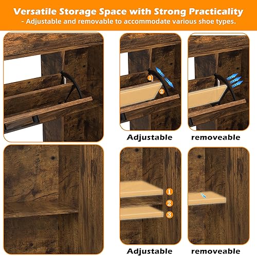 Miniatura 7 de Betterhood Zapatero para entrada con 2 cajones abatibles, organizador delgado e independiente para zapatos, zapatero de entrada con almacenamiento