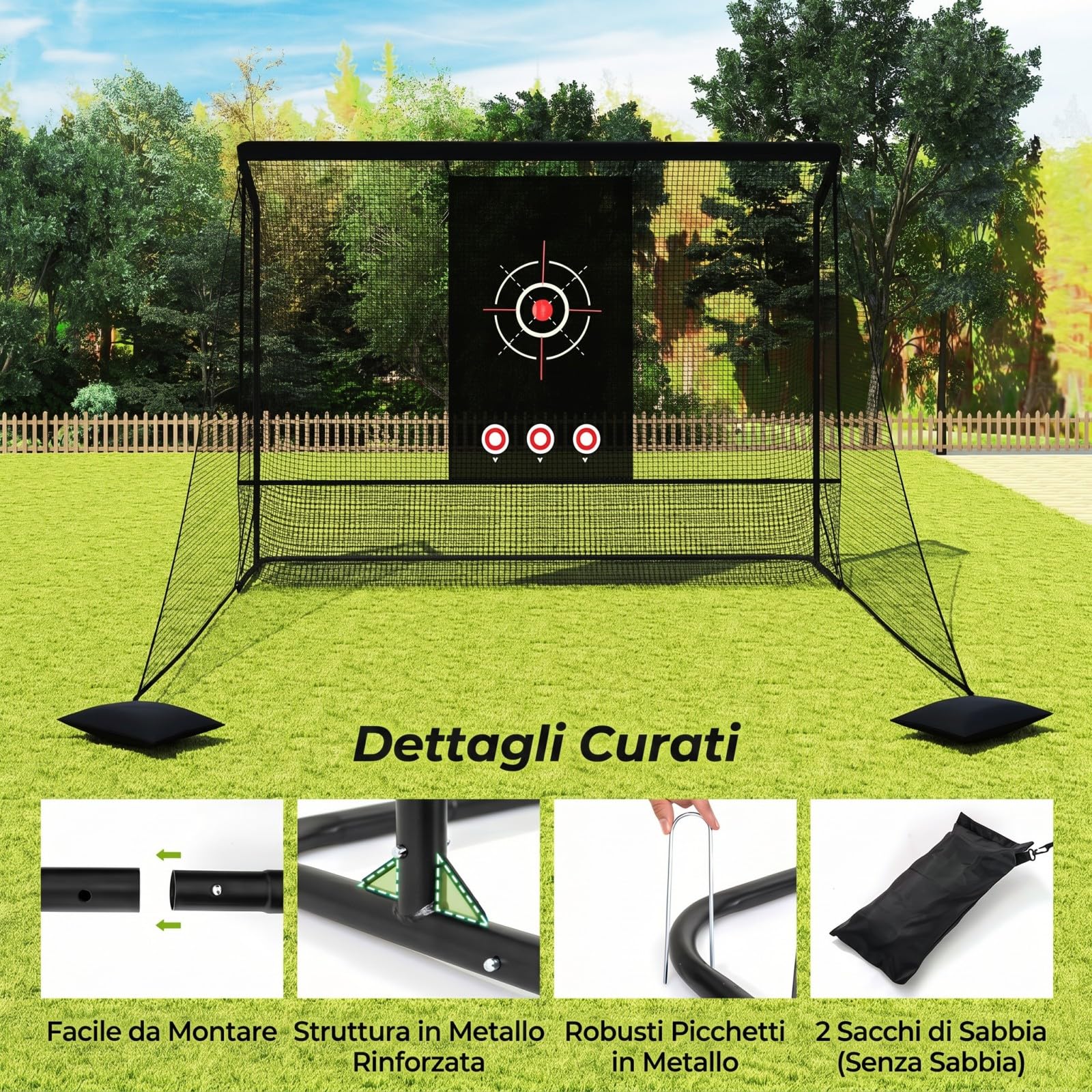 COSTWAY Rete da Golf per Allenamento, Rete Pratica da Golf con Bersaglio, 2 Barriere Laterali, Sacchi di Sabbia e Borsa, da Esterno e Interno, per Driving e Chipping